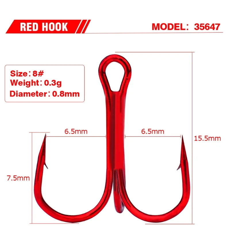 10Pcs/lot Sharp Treble Fishing Hook Strong Round Bend Wide Gap High Carbon Steel Barbed Hooks For Lures Baits Size 2#-10#