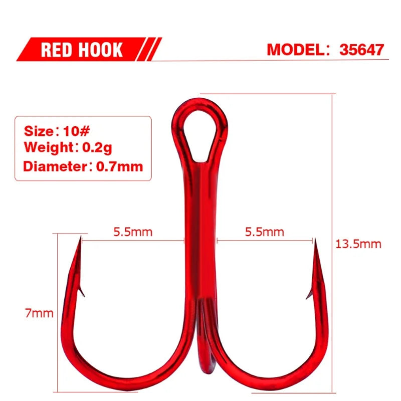 10Pcs/lot Sharp Treble Fishing Hook Strong Round Bend Wide Gap High Carbon Steel Barbed Hooks For Lures Baits Size 2#-10#