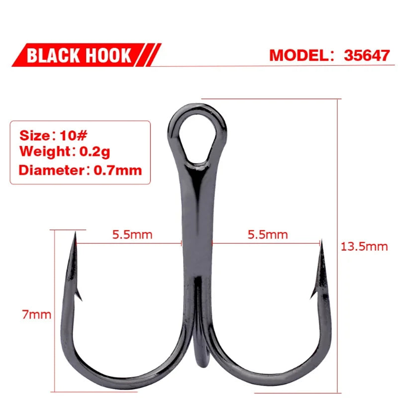 10Pcs/lot Sharp Treble Fishing Hook Strong Round Bend Wide Gap High Carbon Steel Barbed Hooks For Lures Baits Size 2#-10#