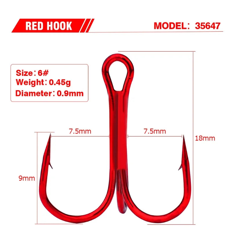 10Pcs/lot Sharp Treble Fishing Hook Strong Round Bend Wide Gap High Carbon Steel Barbed Hooks For Lures Baits Size 2#-10#