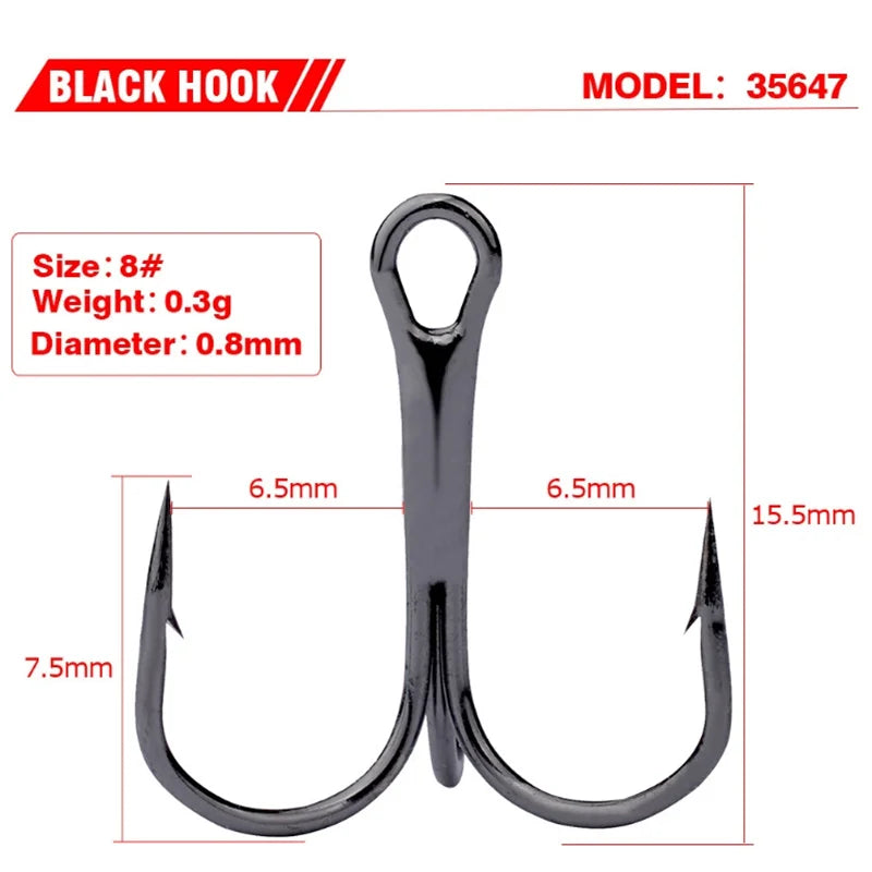 10Pcs/lot Sharp Treble Fishing Hook Strong Round Bend Wide Gap High Carbon Steel Barbed Hooks For Lures Baits Size 2#-10#