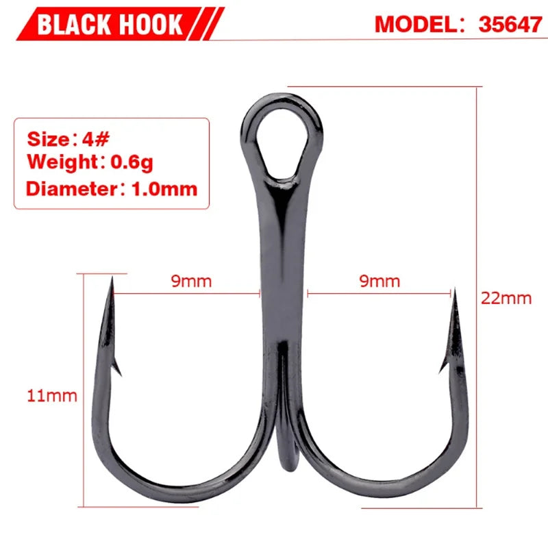 10Pcs/lot Sharp Treble Fishing Hook Strong Round Bend Wide Gap High Carbon Steel Barbed Hooks For Lures Baits Size 2#-10#