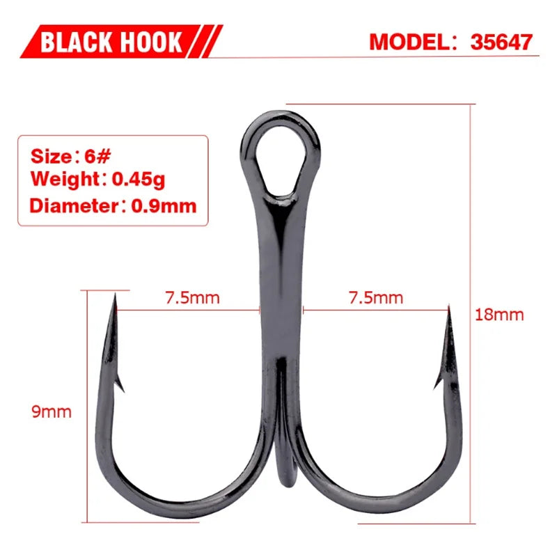 10Pcs/lot Sharp Treble Fishing Hook Strong Round Bend Wide Gap High Carbon Steel Barbed Hooks For Lures Baits Size 2#-10#