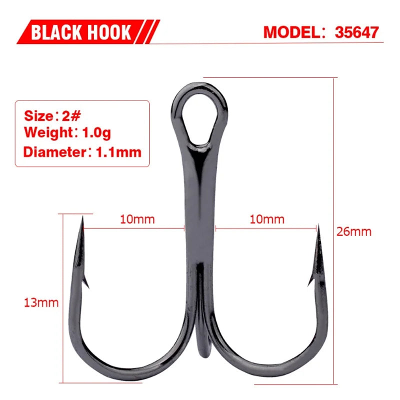 10Pcs/lot Sharp Treble Fishing Hook Strong Round Bend Wide Gap High Carbon Steel Barbed Hooks For Lures Baits Size 2#-10#