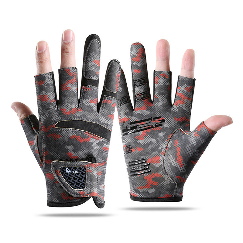 New Spring and Autumn Gloves Non-slip Sun Protection UV Protection Fishing Three-finger Breathable Cool Ice Silk Non-slip Fishing Gloves