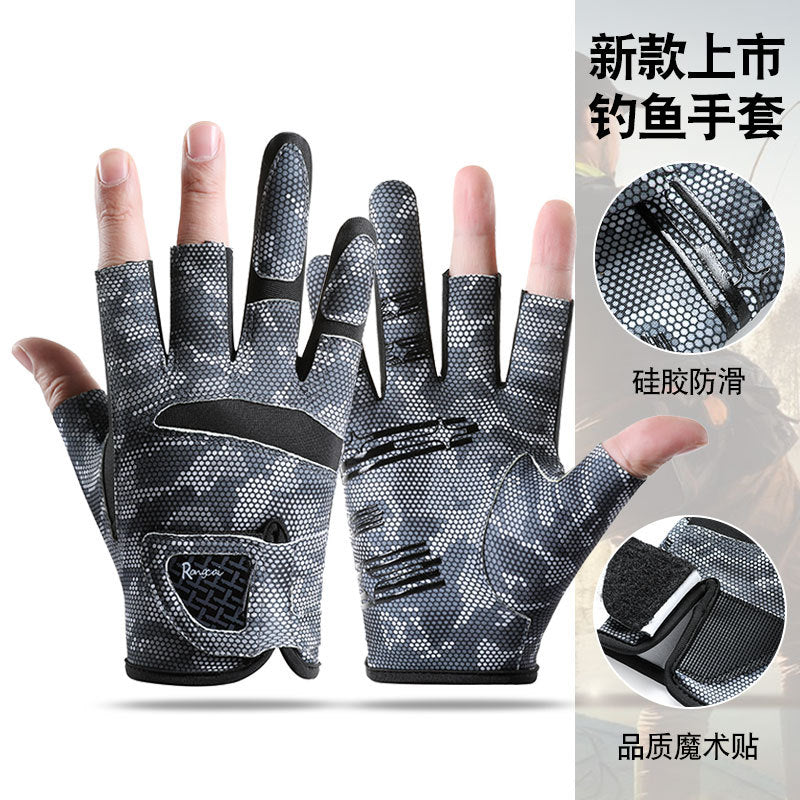 New Spring and Autumn Gloves Non-slip Sun Protection UV Protection Fishing Three-finger Breathable Cool Ice Silk Non-slip Fishing Gloves