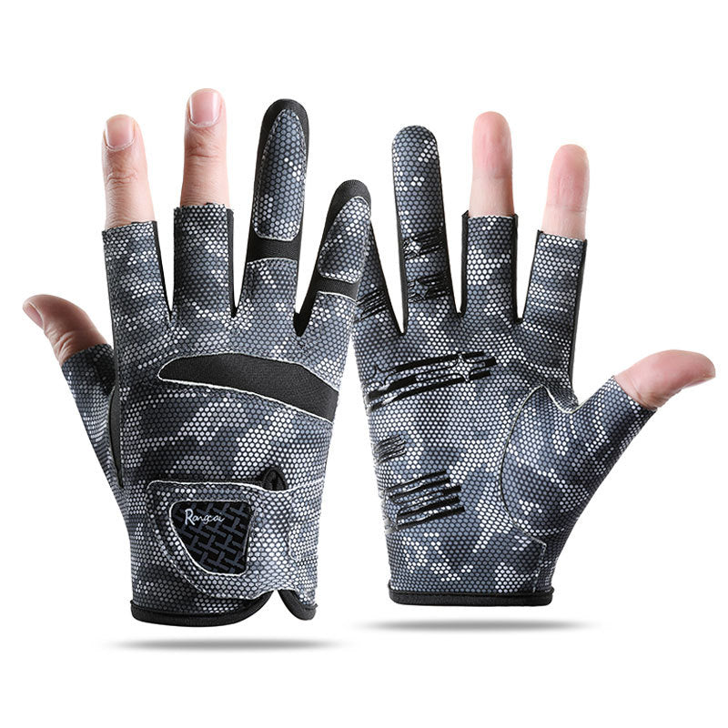 New Spring and Autumn Gloves Non-slip Sun Protection UV Protection Fishing Three-finger Breathable Cool Ice Silk Non-slip Fishing Gloves
