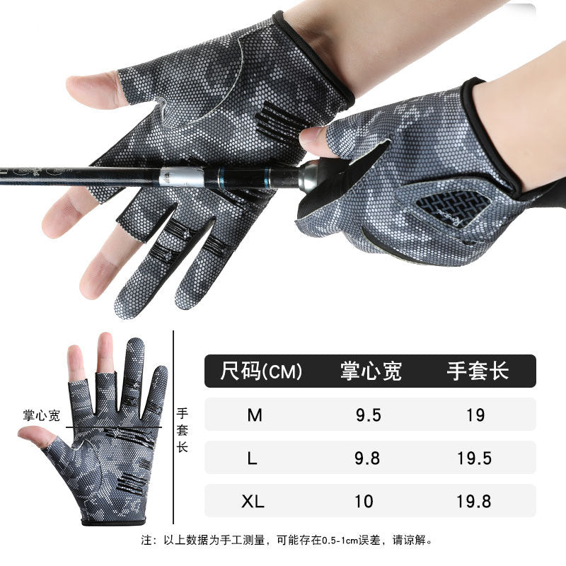 New Spring and Autumn Gloves Non-slip Sun Protection UV Protection Fishing Three-finger Breathable Cool Ice Silk Non-slip Fishing Gloves