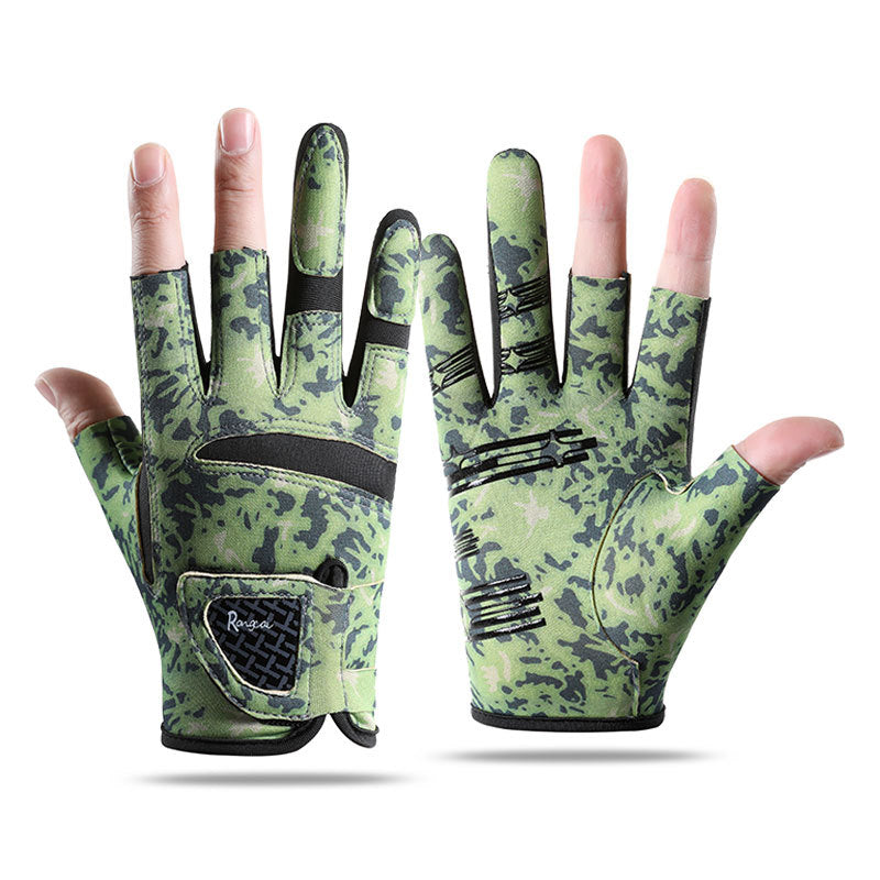 New Spring and Autumn Gloves Non-slip Sun Protection UV Protection Fishing Three-finger Breathable Cool Ice Silk Non-slip Fishing Gloves