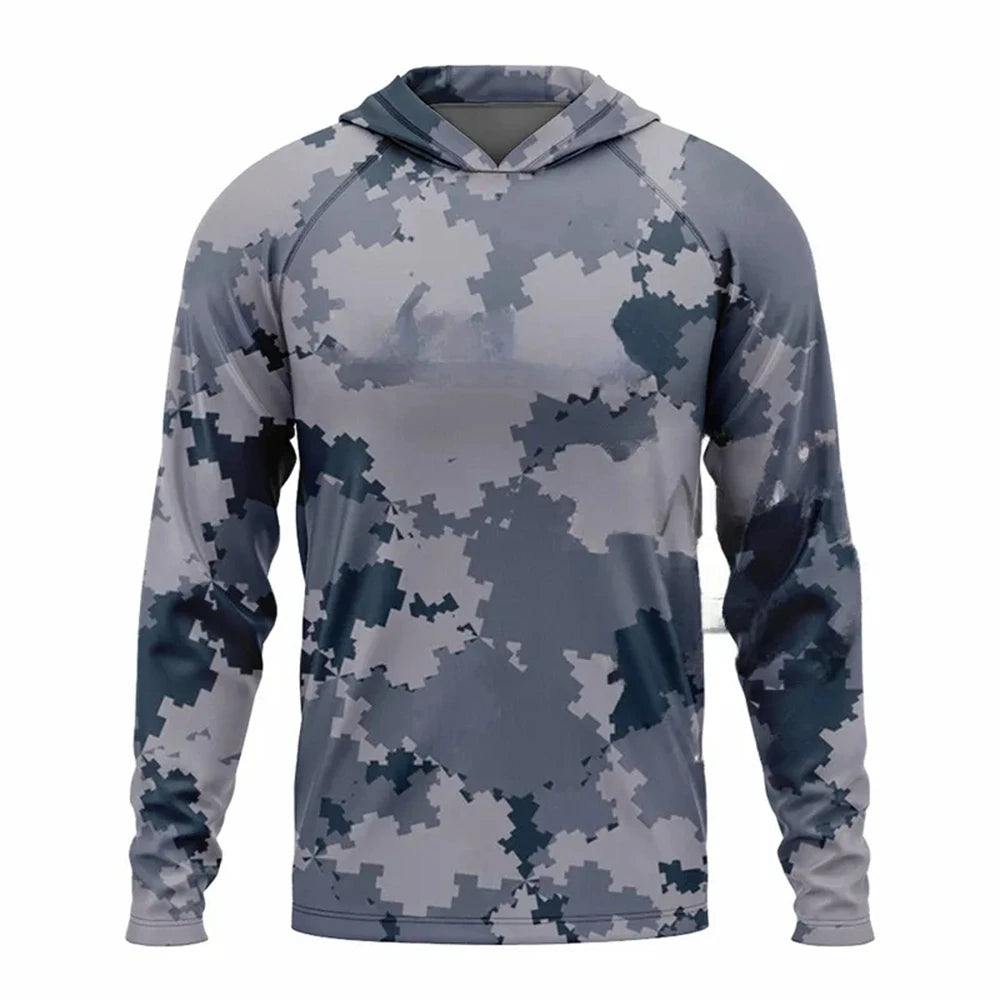 Fishing Camouflage Hoodie Men Clothes,Summer Breathable Long Sleeve Fishing Hooded Shirt/UPF 50+Sun Protection Fishing Shirt 4XL