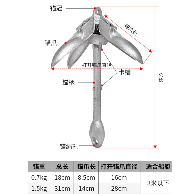 Marine Kayak Anchor Kits Folding Anchor Accessories For Fishing Kayaks, Canoe, Jet Ski, SUP Paddle Board And Small Boats