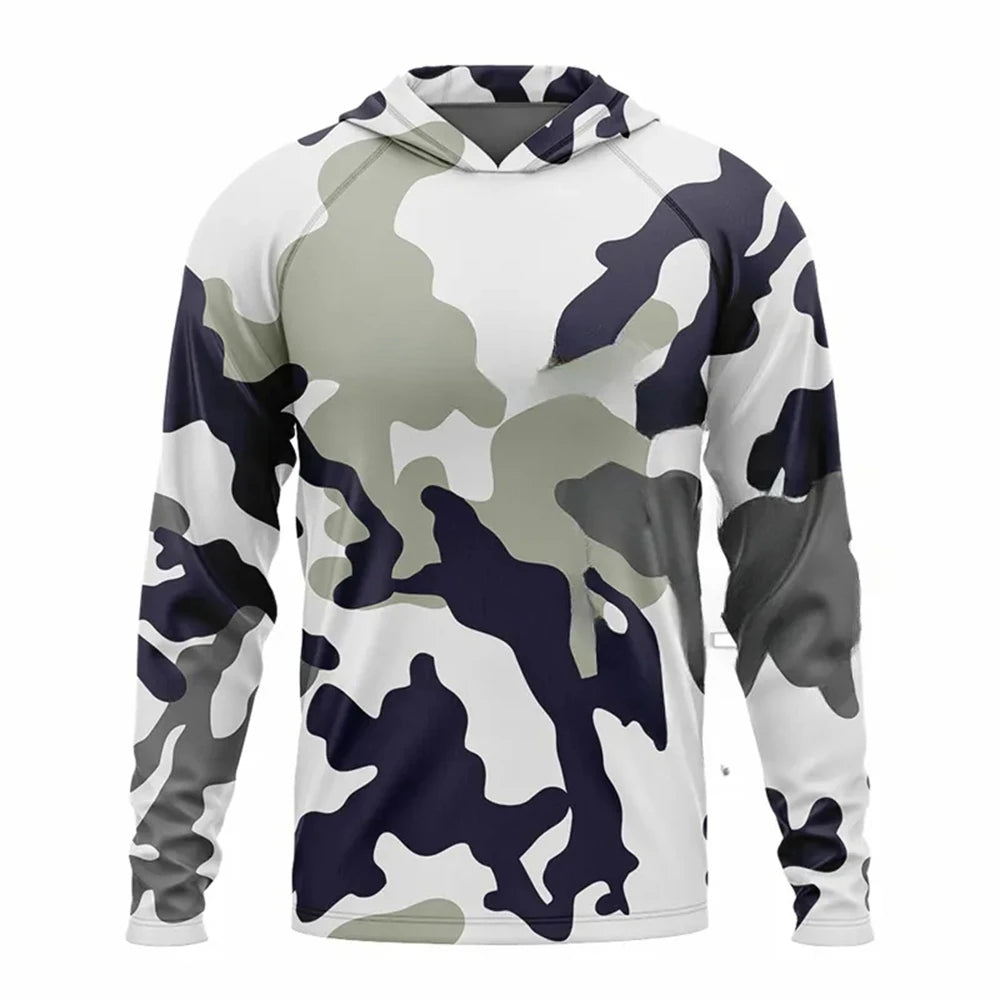 Fishing Camouflage Hoodie Men Clothes,Summer Breathable Long Sleeve Fishing Hooded Shirt/UPF 50+Sun Protection Fishing Shirt 4XL