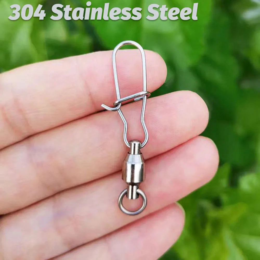 20PCS Swivels Snap Connector Pin Ball Bearing Rolling Rotating Ring Buckle Kit Pesca Lure Line Connect Cross Lock Fishing Tools