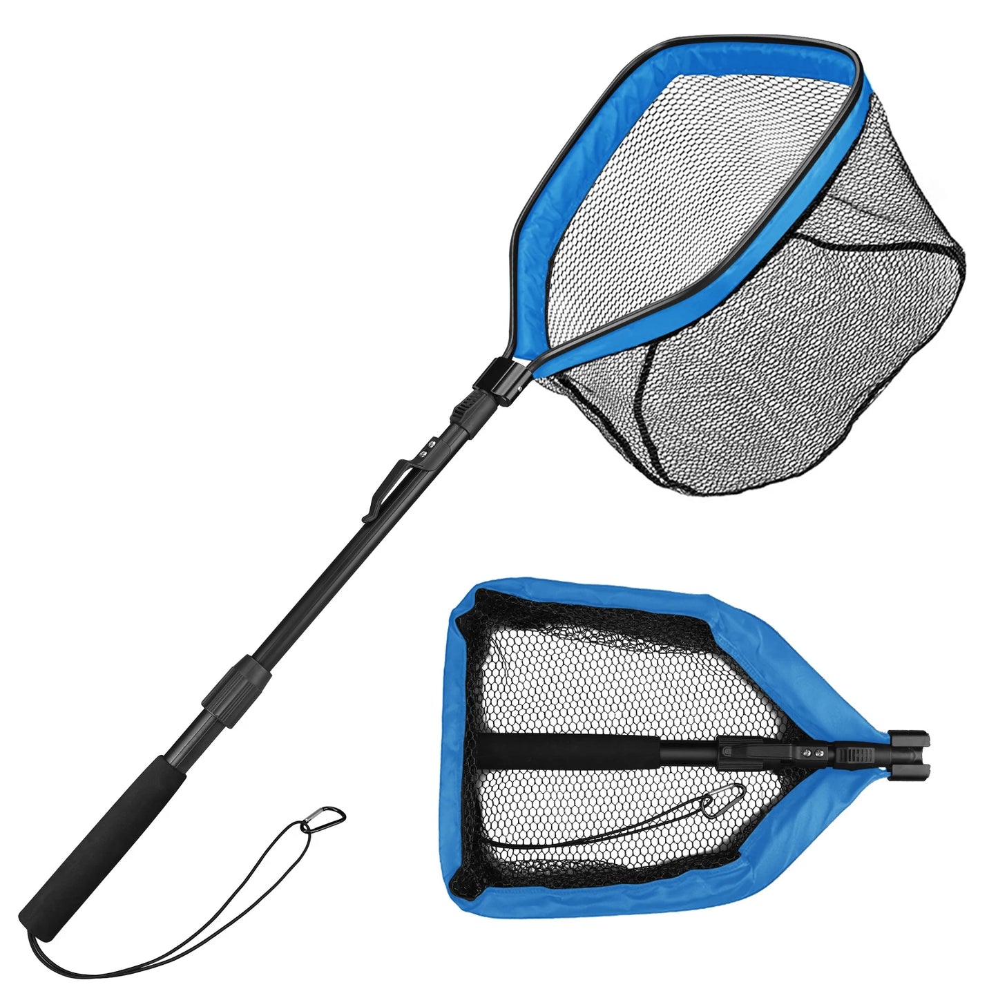 Floating Fishing Net Foldable Landing Net Easy Catch&Release with Telescopic Pole Rubber Coated Fish Net for Saltwater Freshwate