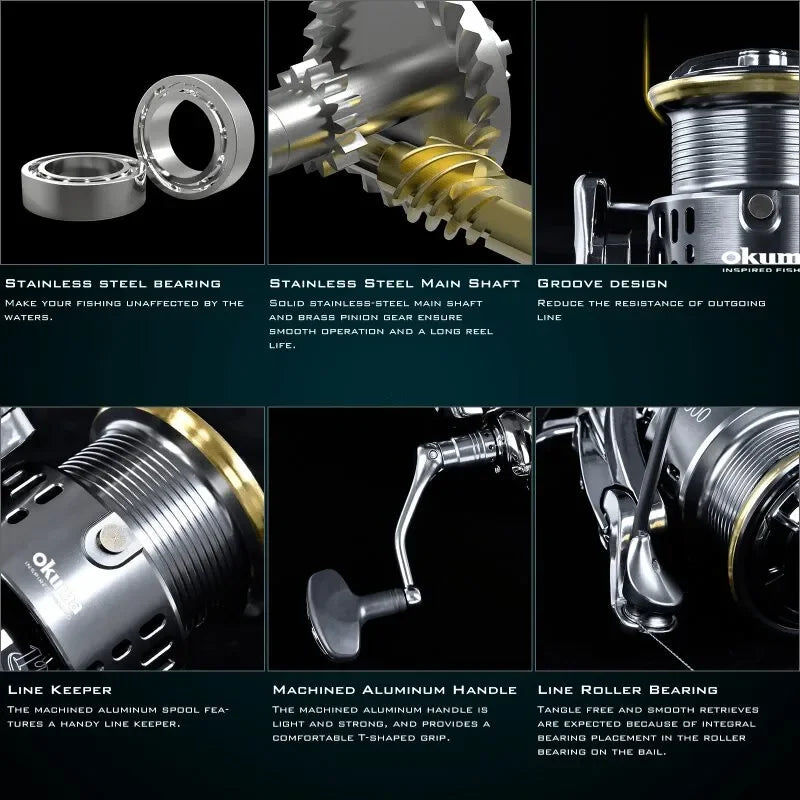 Okuma All Metal Rust Proof Smooth Bearing 5.5:1 Fishing Reel Drag System 15Kg Maximum Power Rotating Wheel Fishing Coil1000-5000