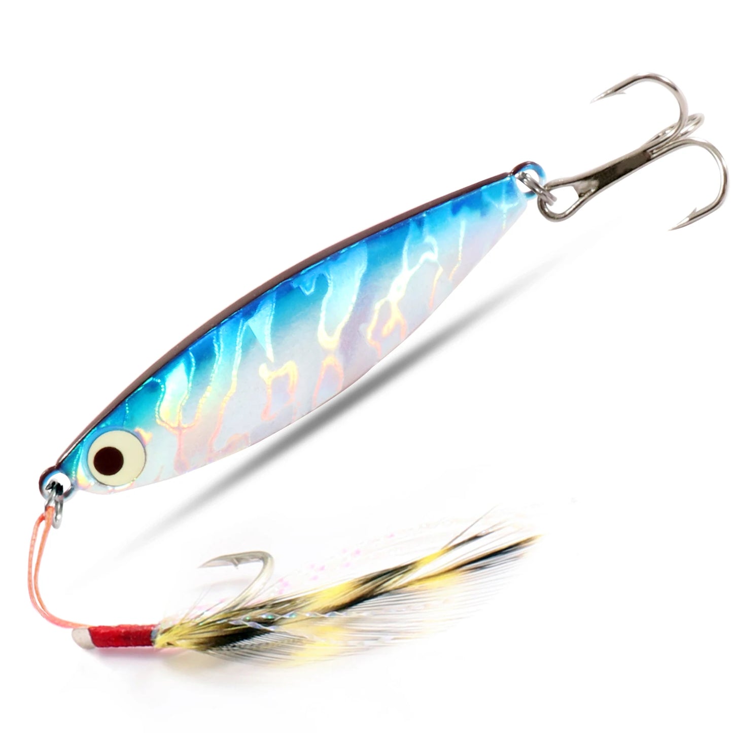 Fishing Lures Metal Jig Spinning Spoon Feather Carbon Hook Hard Artificial Bait Luminous Eye Sinking Casting Bass Tackle Pesca