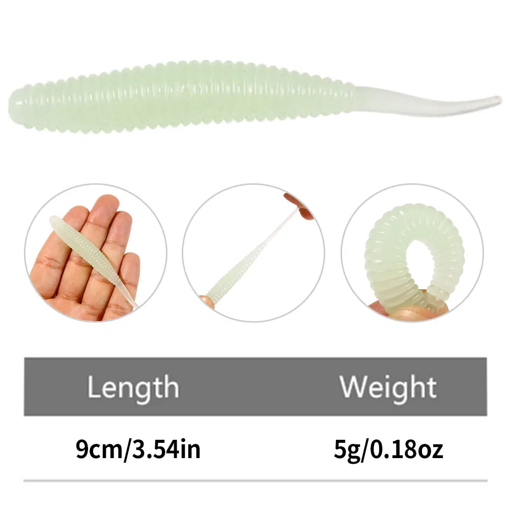 Silicone Soft Bait Fishing Lure Ribbed Worm Needle Tail Swimbait Artificial Rubber Lures for Saltwater Freshwater 9cm 5g
