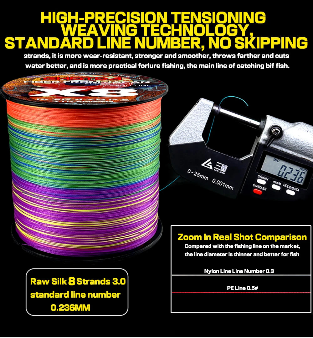 GHOTDA LURE FISH X8 Fishing Lines 300M 100M 8 Strands Braided Wires Multifilament PE Line for Carp Fishing Cord 18LB-78LB Smooth