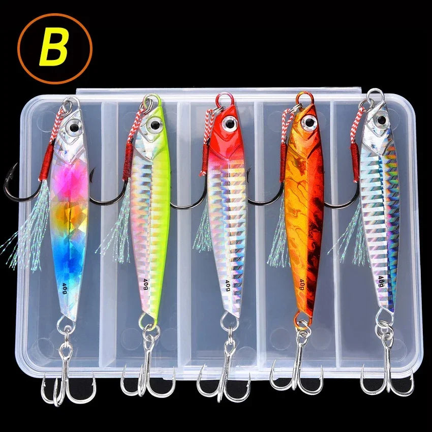 5pcs Metal Jig Fishing Lure Weights 7g-40g Trolling Hard Bait Bass Fishing Bait Tackle Trout Jigging Lure Jigs Saltwater Lures