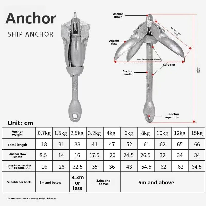 Stainless Steel Folding Grapnel Anchor for Kayak Canoe Boat Raft Portable Marine Fishing Anchor with Buoy Ball Boat Accessories