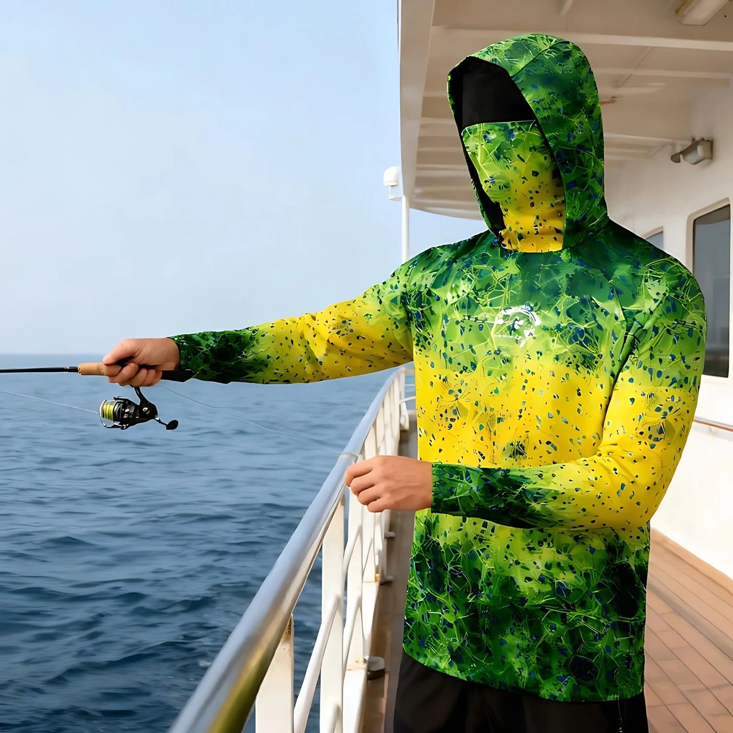 Fishing Shirt Hooded Men Fishing Clothes Outdoor Summer Mask Hoodie Sun Uv Protection Performance Jersey