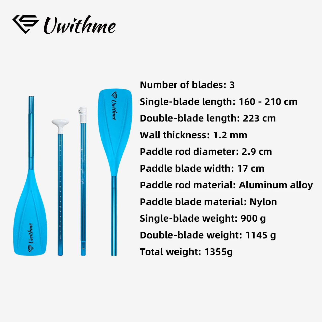 4-Piece Dual-Purpose Adjustable SUP Paddle, Single & Double Ended Detachable Kayak Paddle for Stand Up Paddle Board Surfing Oar
