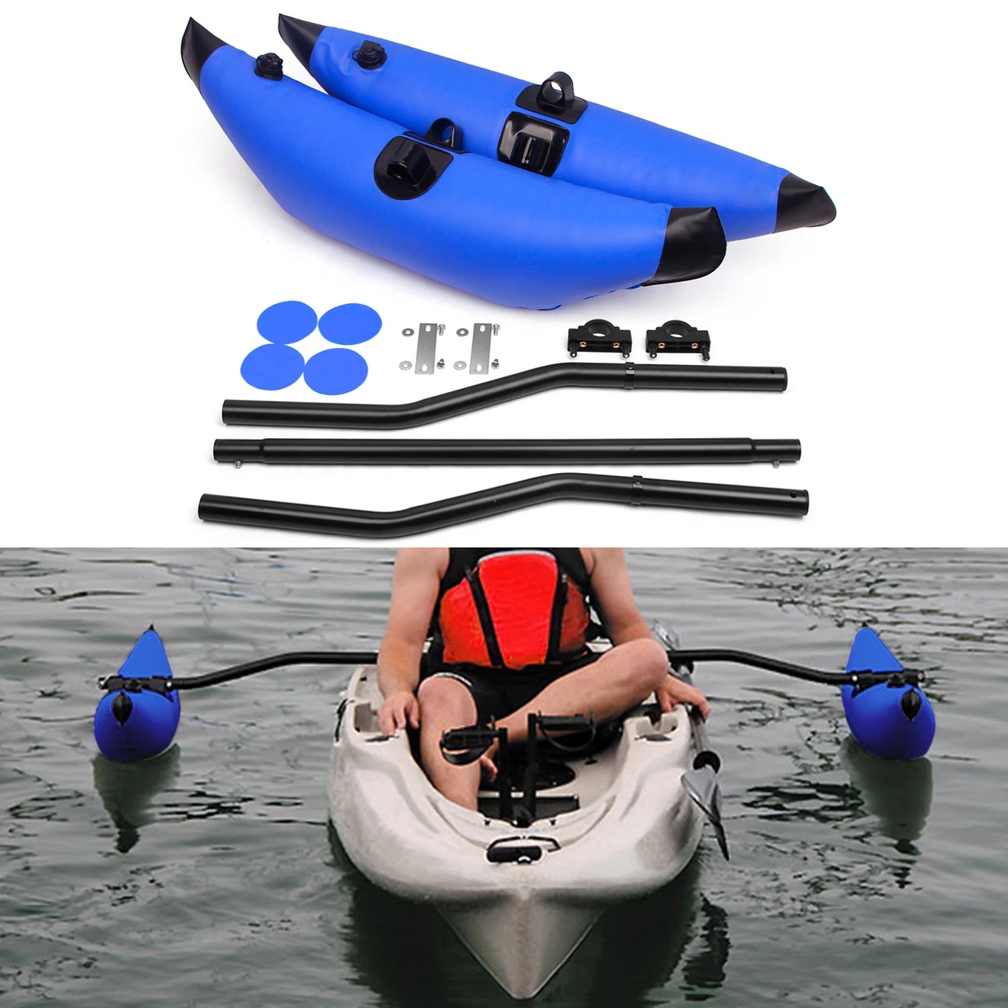Kayak PVC Inflatable Outrigger Float with Sidekick Arms Rod Kayak Boat Fishing Standing Float Stabilizer System Kit