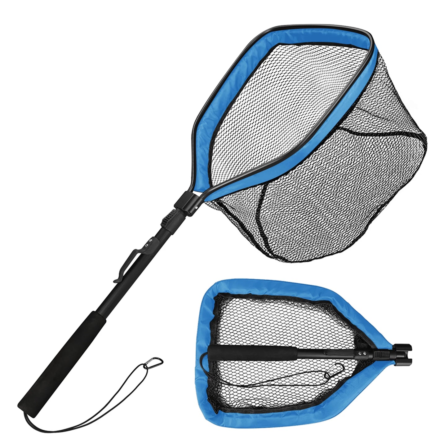 Floating Fishing Net Foldable Landing Net Easy Catch&Release with Telescopic Pole Rubber Coated Fish Net for Saltwater Freshwate