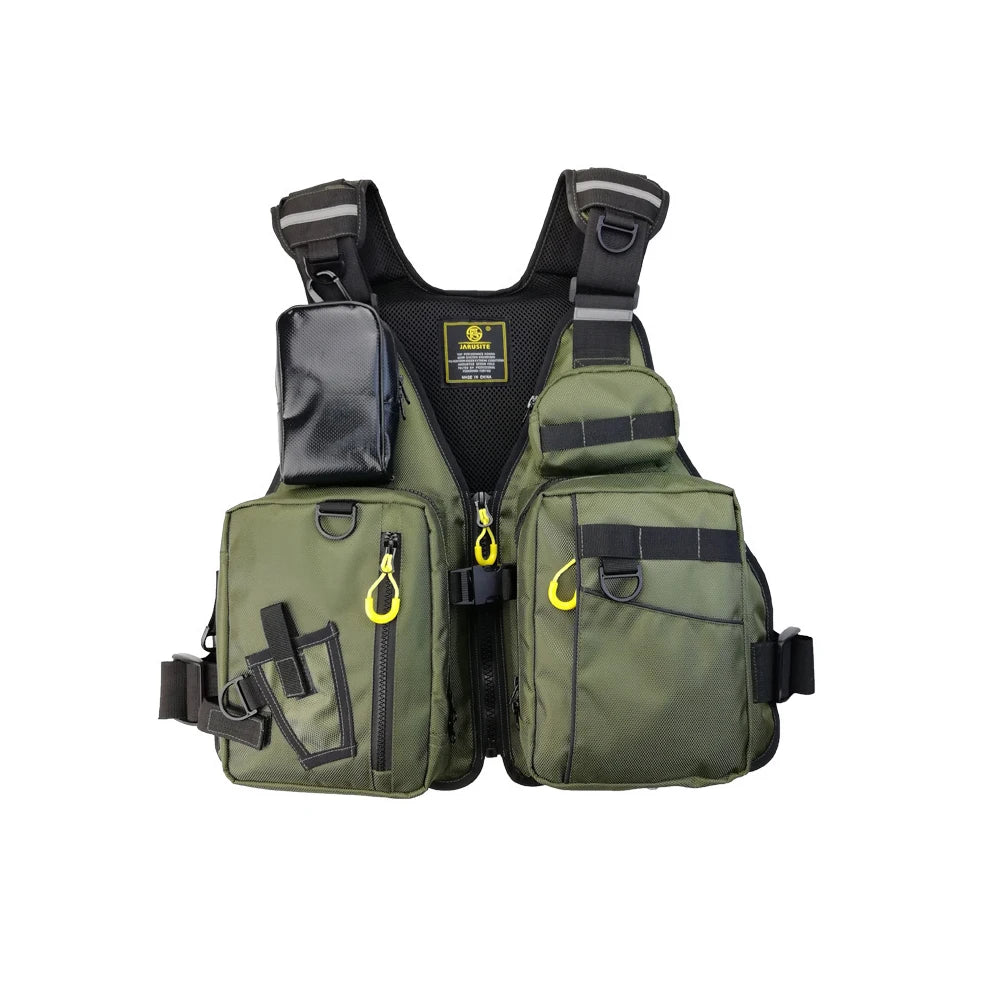 multi-functional life jacket vest for outdoor fishing, a must-have for safety. Multiple pockets for storage, buoyant materials