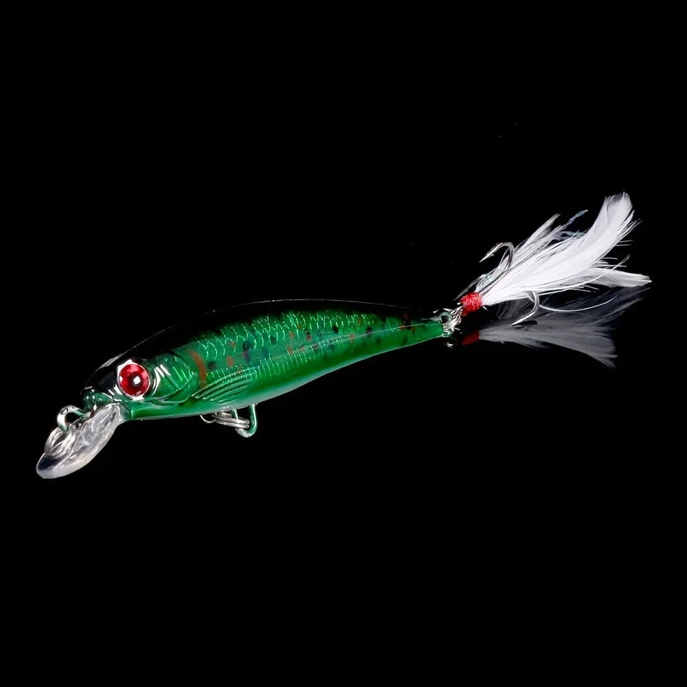 10pcs Larser Minnow Fishing Lures Set Catch Bass Faster with Feather Hook Artificial Bait Crankbait 9cm/7g