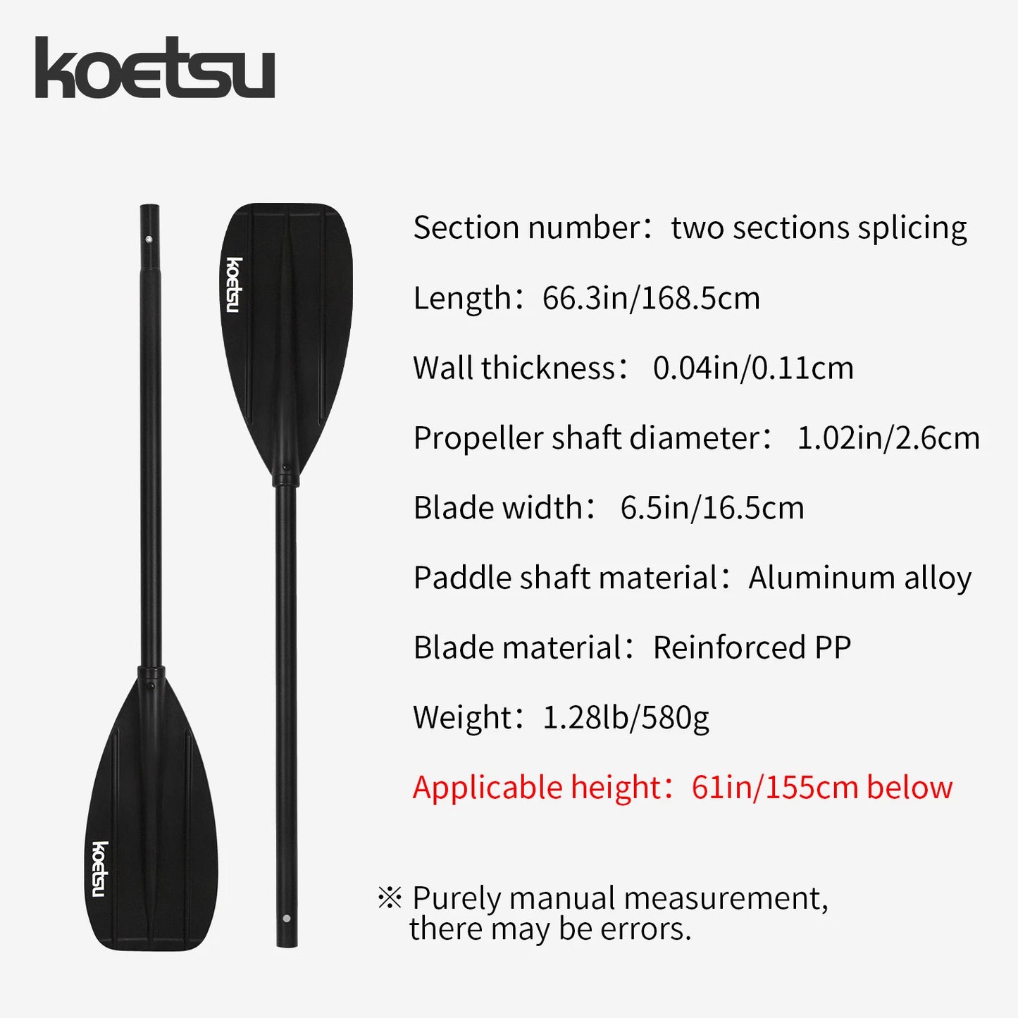 KOETSU Aluminum Alloy Double-Headed Kayak Paddle - Suitable for Canoes, Kayaks, and Paddleboards Accessories