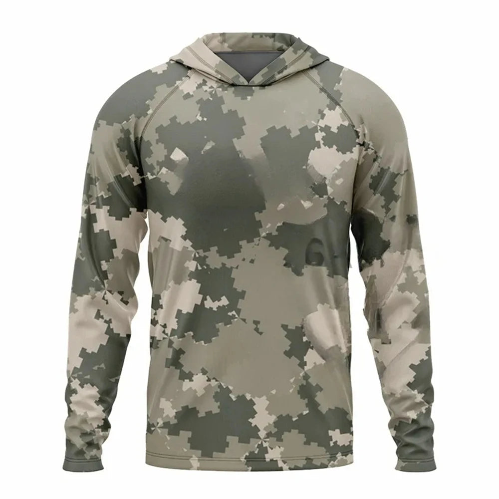 Fishing Camouflage Hoodie Men Clothes,Summer Breathable Long Sleeve Fishing Hooded Shirt/UPF 50+Sun Protection Fishing Shirt 4XL