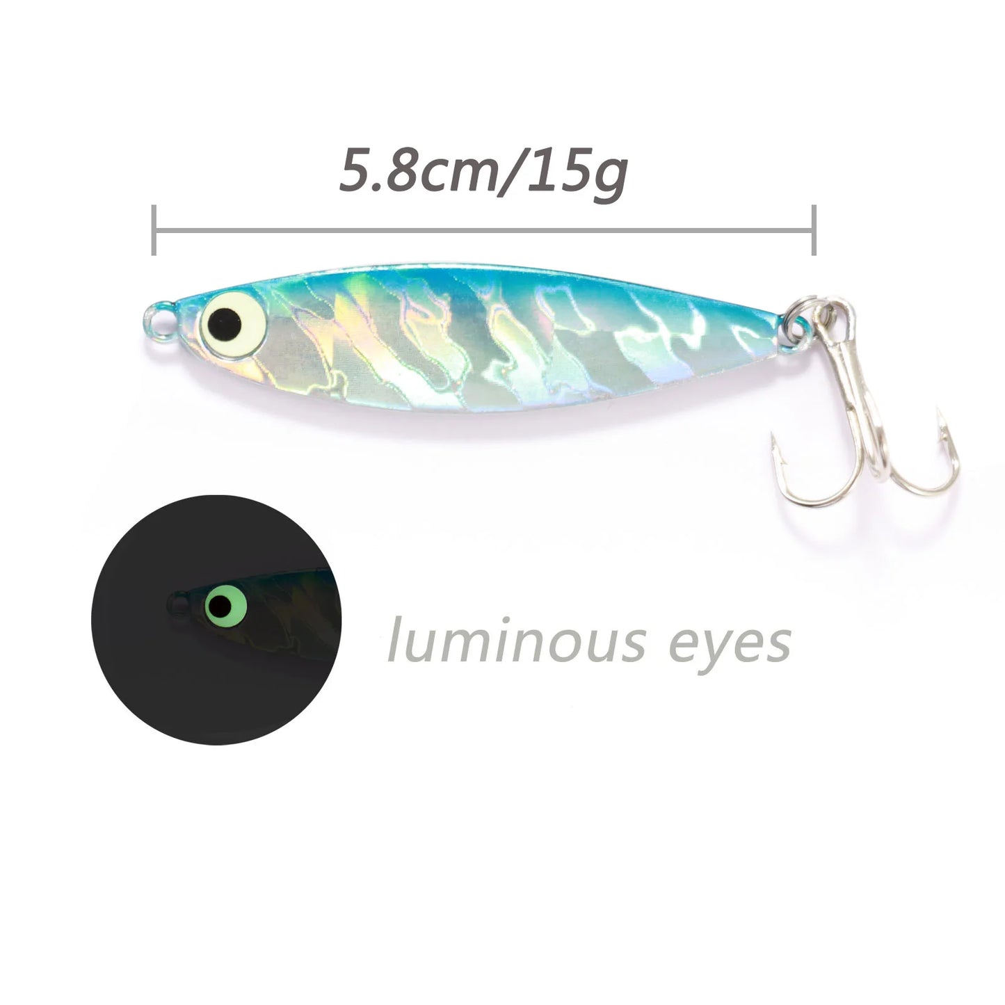 Fishing Lures Metal Jig Spinning Spoon Feather Carbon Hook Hard Artificial Bait Luminous Eye Sinking Casting Bass Tackle Pesca