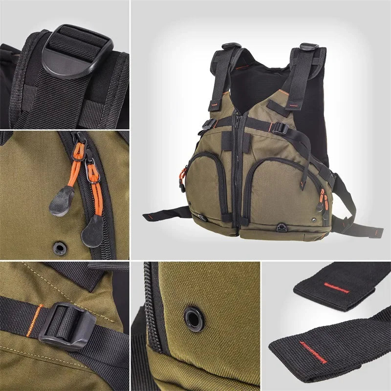 Professional Fishing Vest Kayak Life Jacket Lightweight Adjustable Fishing Vest with Whistle Mesh Breathable Multiple Pockets