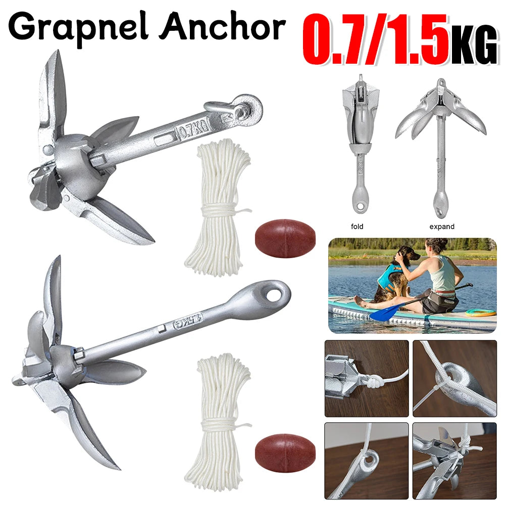 0.7/1.5KG Grapnel Anchor With 65ft Marine Rope And Buoy Foldable Kayak Anchor Boat Anchor For Kayak Canoe Paddle Board Accessory