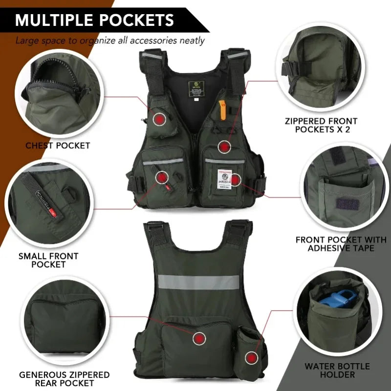 Men Professional Life Jacket Buoyancy Suit Portable Fishing Vests Multi-Pockets Waterproof Sea Fishing Adjustable Vest 2025New
