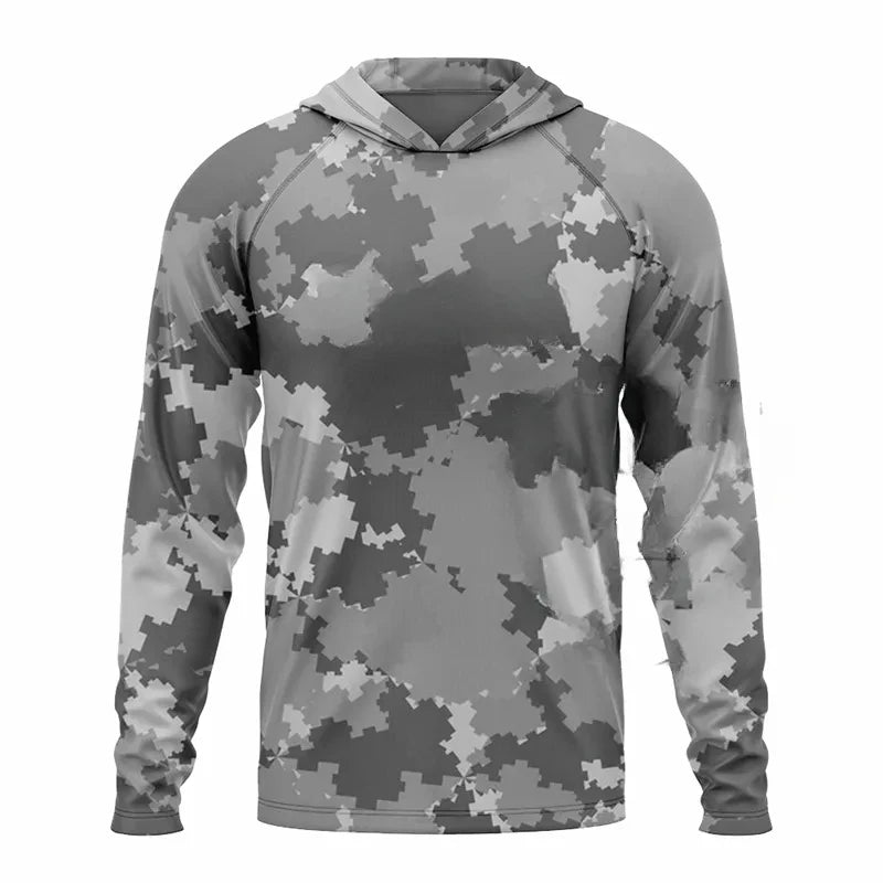 Fishing Camouflage Hoodie Men Clothes,Summer Breathable Long Sleeve Fishing Hooded Shirt/UPF 50+Sun Protection Fishing Shirt 4XL
