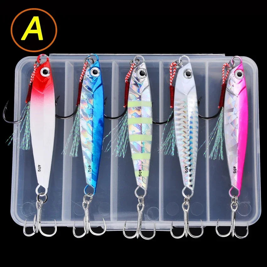 5pcs Metal Jig Fishing Lure Weights 7g-40g Trolling Hard Bait Bass Fishing Bait Tackle Trout Jigging Lure Jigs Saltwater Lures