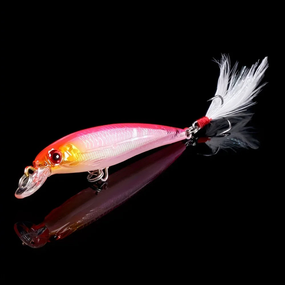 10pcs Larser Minnow Fishing Lures Set Catch Bass Faster with Feather Hook Artificial Bait Crankbait 9cm/7g