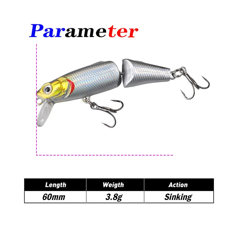 Testar Two Joint 60mm 3.8g Sinking Swimbait Minnow Wobblers Artificial Hard Bait for Pike Bass Trout Fishing Lures