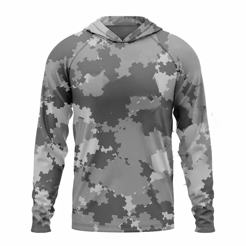 Fishing Camouflage Hoodie Men Clothes,Summer Breathable Long Sleeve Fishing Hooded Shirt/UPF 50+Sun Protection Fishing Shirt 4XL