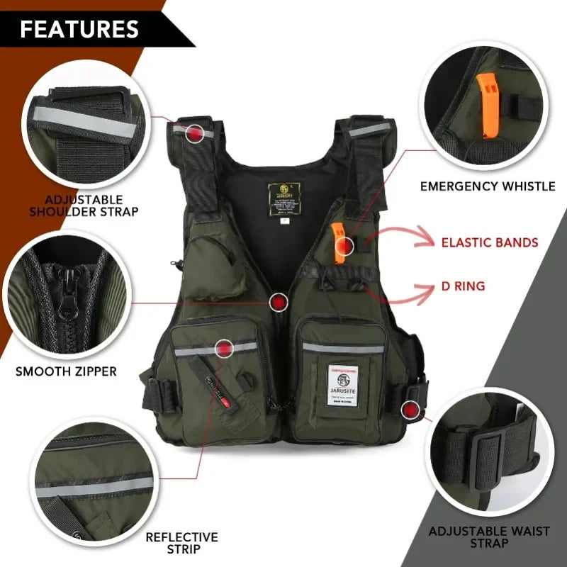 Men Professional Life Jacket Buoyancy Suit Portable Fishing Vests Multi-Pockets Waterproof Sea Fishing Adjustable Vest 2025New