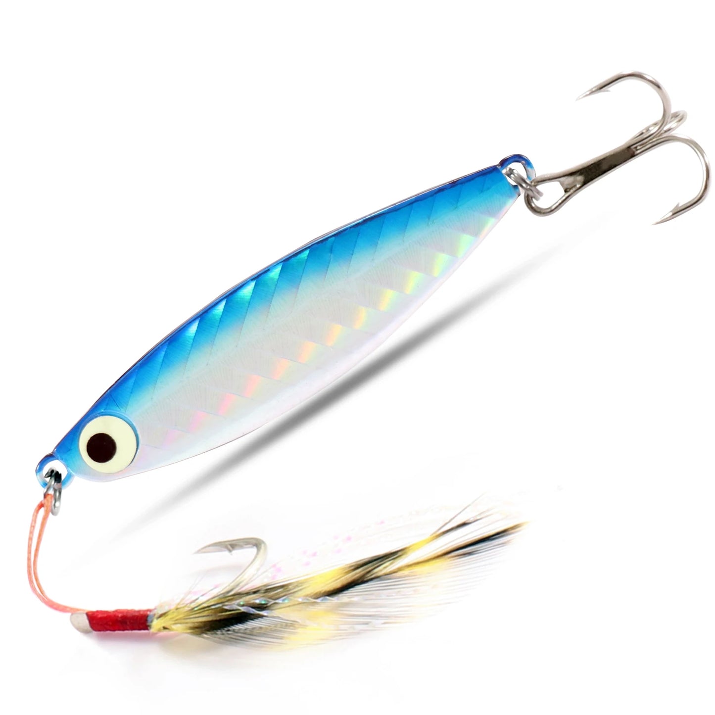 Fishing Lures Metal Jig Spinning Spoon Feather Carbon Hook Hard Artificial Bait Luminous Eye Sinking Casting Bass Tackle Pesca