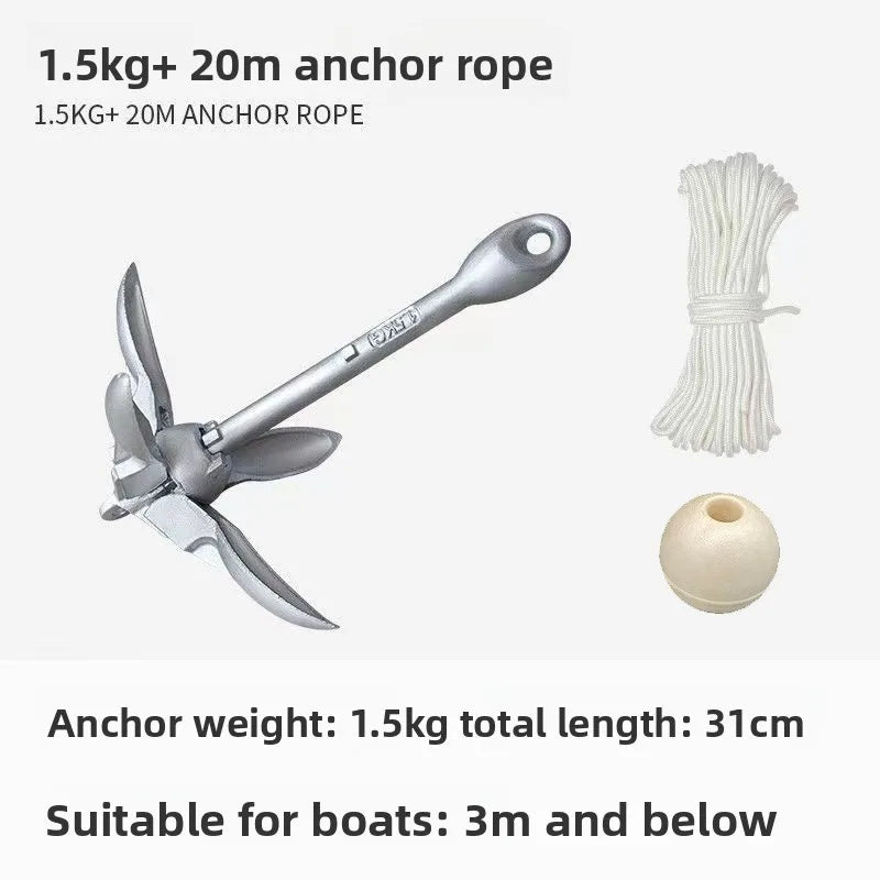 Stainless Steel Folding Grapnel Anchor for Kayak Canoe Boat Raft Portable Marine Fishing Anchor with Buoy Ball Boat Accessories