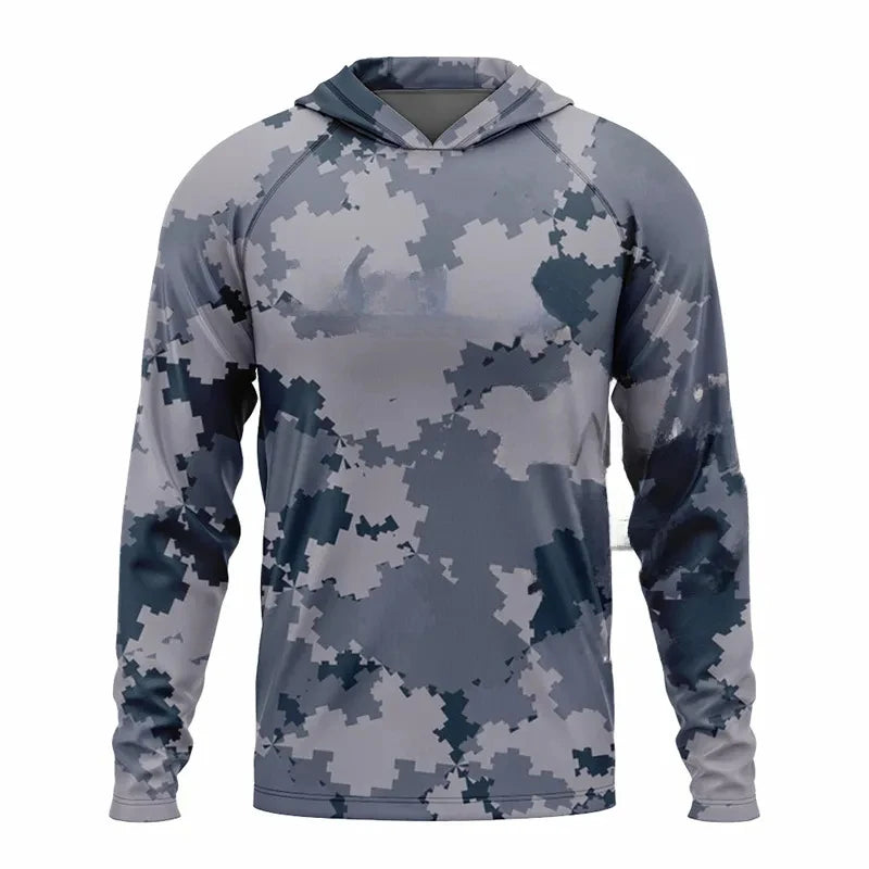Fishing Camouflage Hoodie Men Clothes,Summer Breathable Long Sleeve Fishing Hooded Shirt/UPF 50+Sun Protection Fishing Shirt 4XL