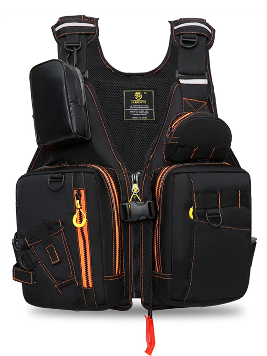 multi-functional life jacket vest for outdoor fishing, a must-have for safety. Multiple pockets for storage, buoyant materials