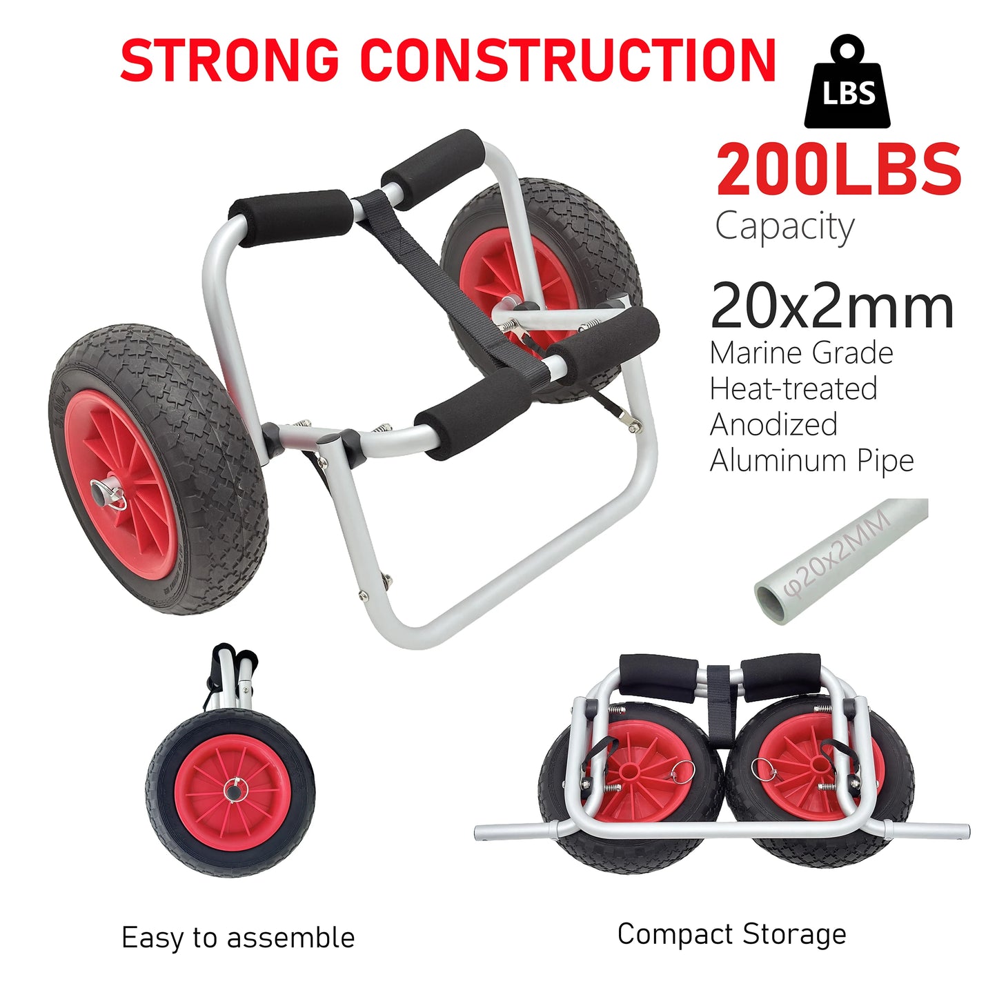 Kayak Cart Portable Dolly for Water Sports Gear Lightweight Easy to Use Transport for Kayaks Paddleboards And More