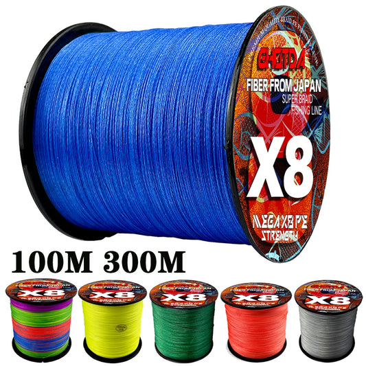 GHOTDA LURE FISH X8 Fishing Lines 300M 100M 8 Strands Braided Wires Multifilament PE Line for Carp Fishing Cord 18LB-78LB Smooth