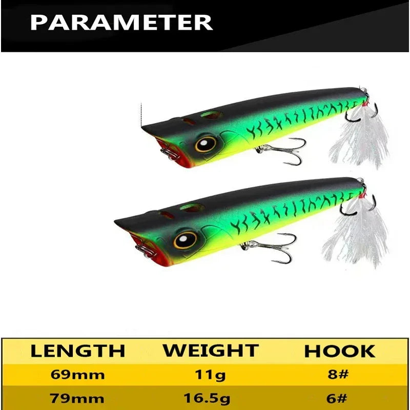 Fishing Lures Topwater Popper 11g 16.5g Floating Rock Pop Artificial Hard Baits for Bass Perch Pike Black Minnow Wobbler Pesca