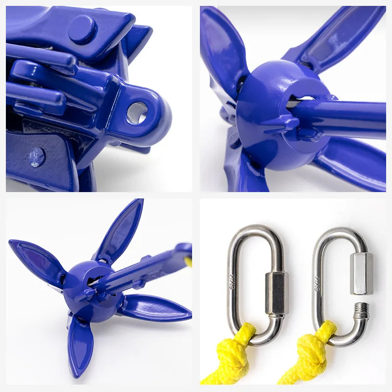 Kayak Anchor Kit Aluminum Folding Boat Anchor With 5M Rope And Buoy Folding Anchor Kit Folding Small Boat For Fast Boat
